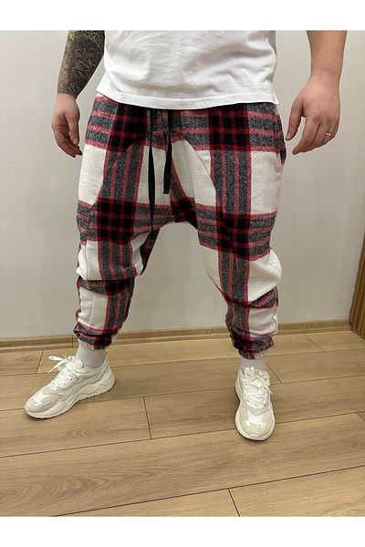 AUST JEANS White Red Plaid Shalwar Model