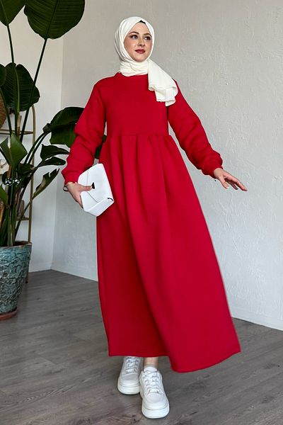 InStyle Elenor Balloon Sleeve Dress - Red