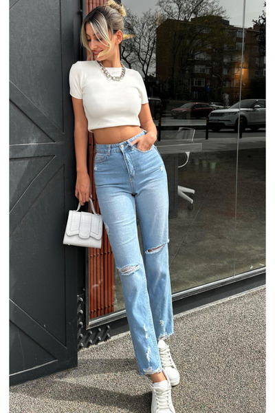 Angel Mia Blugi Biana Blue Mom - Spalare cu laser cu efect de zăpadă