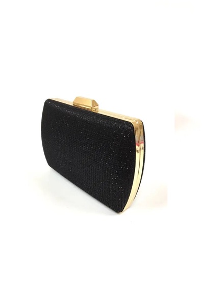 GUİZA Women's Silvery Shiny Evening Dress Bag Black Cupra, Portfolio Bag Cluth Bag