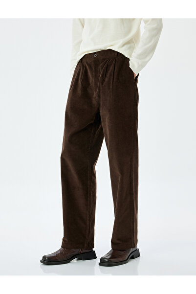 Koton Pile Detaylı Pamuklu Fitilli Kadife Bol Baggy Pantolon
