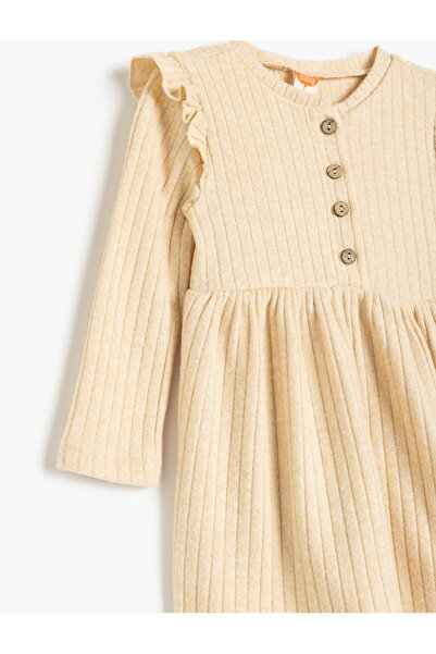 Koton Μακρυμάνικο φόρεμα με λαιμόκοψη σε γραμμή Α με λεπτομέρεια βολάν