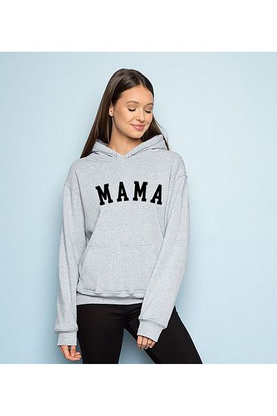 SUNFREE Mama Printed Gray Hooded Sweatshirt