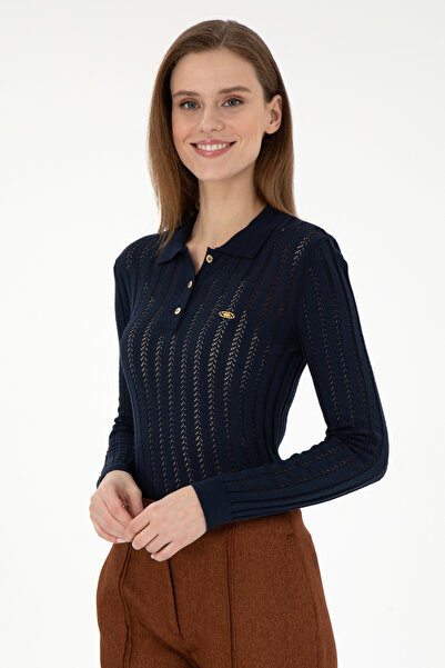 U.S. Polo Assn. Kadın Lacivert Polo Yaka Kazak 50293129-VR033