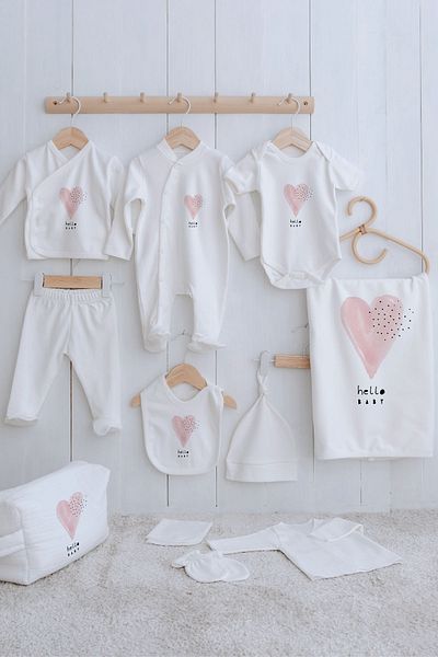 Tuğba Kuğu Pure Baby 11-Piece Organic Hospital Release - Pink Romantic Heart