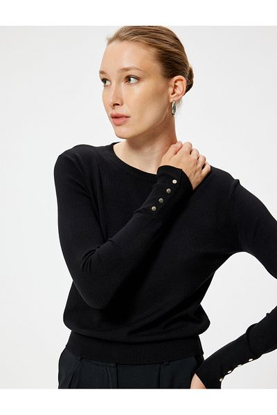Koton Basic Knitwear Sweater Button Detailed Long Sleeve Round Neck