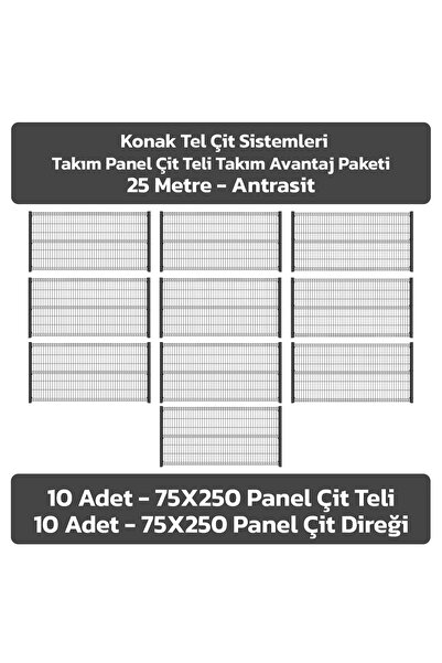 Konak Tel Çit Aksaray 10 Adet Takım Bahçe Panel Çit 75x250 cm 55X150 mm 4.00 ...