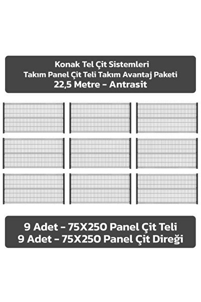 Konak Tel Çit Aksaray 9 Adet Takım Bahçe Panel Çit 75x250 cm 55X150 mm 4.00 G...