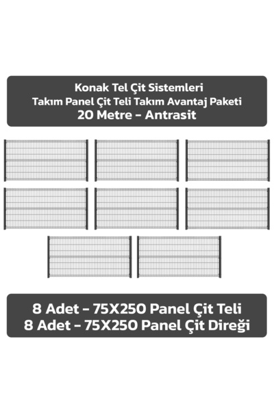 Konak Tel Çit Aksaray 8 Adet Takım Bahçe Panel Çit 75x250 cm 55X150 mm 4.00 G...