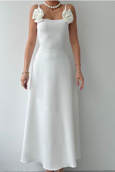 vuvutasarım Bílé Maxi šaty – límec bez ramínek, Růžový doplněk, Strappy Atlas Fabric 258