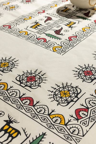 RH Rosehan Hand Printed Natural Cotton Linen Rectangular Tablecloth (160X200 cm) Stylish Elegant and Colorfuldesign