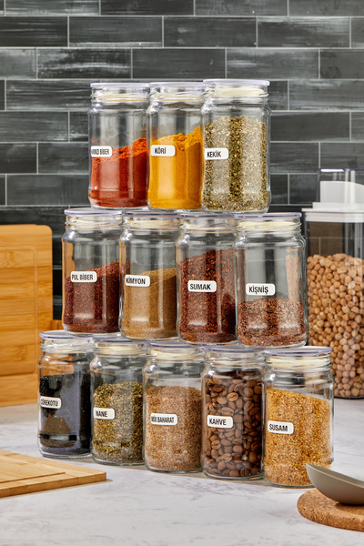 Turkco 12-Piece Glass Spice Rack Set with Vacuum Lid and Label, Special Desig...