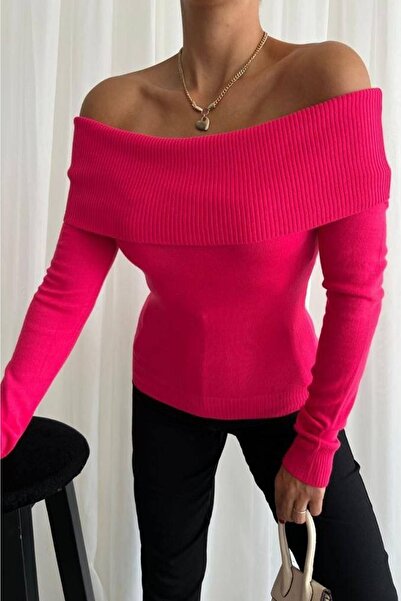 barış sülün lovebox Women's Knitwear Fabric Madonna Collar Pink Sweater 0109