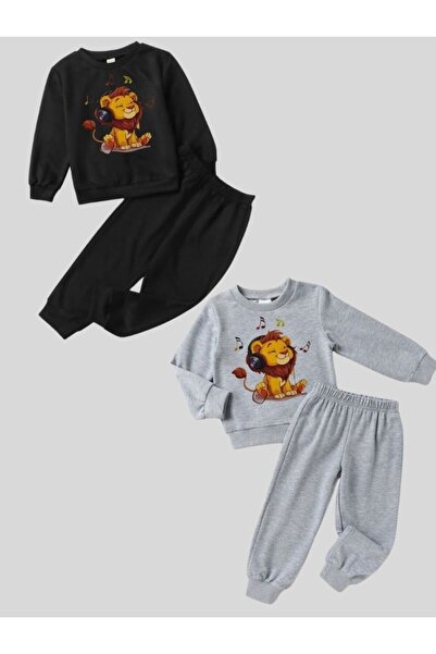 armicem Set of 2 Cute Arslan Printed Crew Neck Unisex Children's Tracksuit