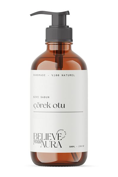 Believe Your Aura 100% Natural Black Cumin Oil Hand and Skin Liquid Soap - E-Vitamin Aloe Vera Shea Butter - 500 ml