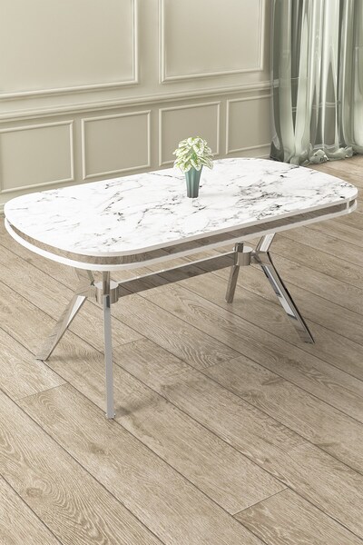 Canisa Epal Serisi 90x168 Lak Panel Krom Ayak Beyaz Mermer Desen Sabit Mutfak...