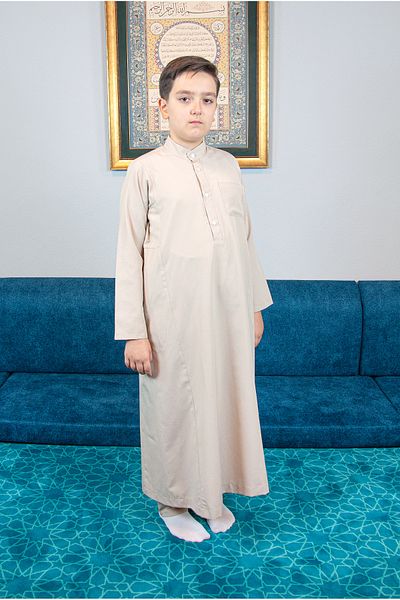 ihvanonline Boy's Double Suit - Hajj Umrah Judge Collar and Beige Fistan Trousers