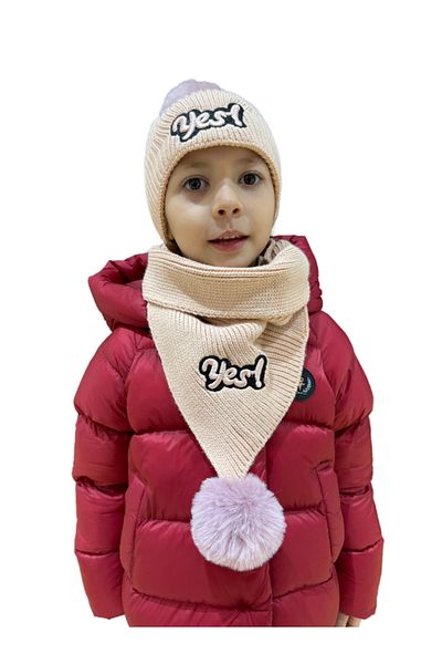 Benittokids 7019 Model Beret Scarf Set - Children's Text Detailed