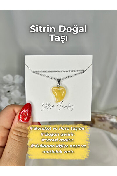 Elifsu Jewelry قلادة القلب المنحني من الحجر الطبيعي