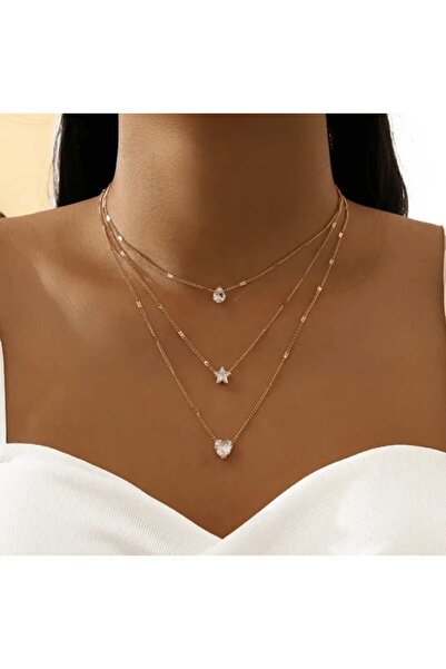 Renkada مجموعة قلادة على شكل قلب مكونة من 3 قطع من قلادة على شكل قلب مرصعة با...