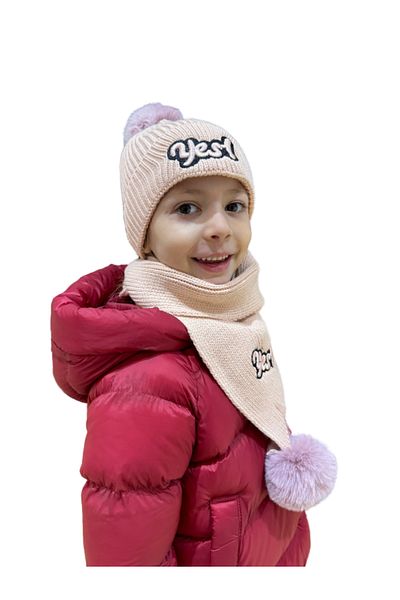 Benittokids 7019 Model Beret Scarf Set - Children's Text Detailed