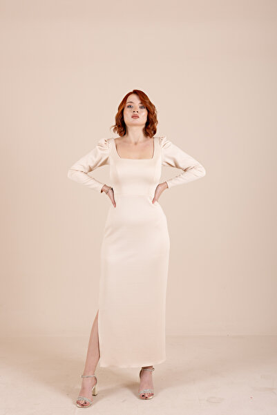 berissima bride Kare Yaka Maxi Gece Elbisesi