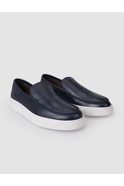 Cabani 100% Genuine Leather Navy Blue Men's Loafer Shoes