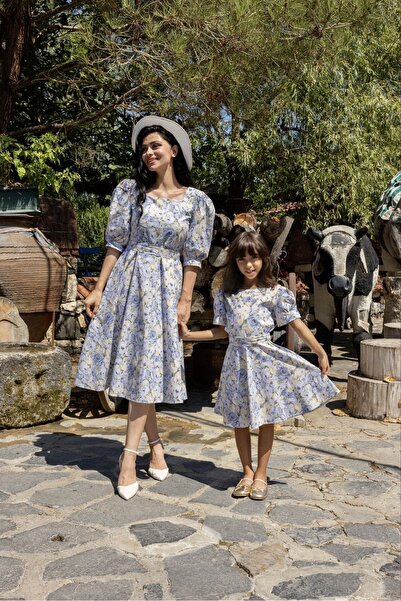 KÜÇÜĞÜM BUTİK Μπλε παστέλ φλοράλ γιακάς καρπούζι με μανίκι με φουσκωτό (πωλείται μονό)