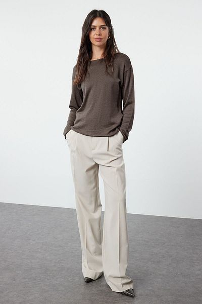 Trendyol Collection Průhledný šedý tenký pletený svetr – bavlna, TWOAW25KZ00080