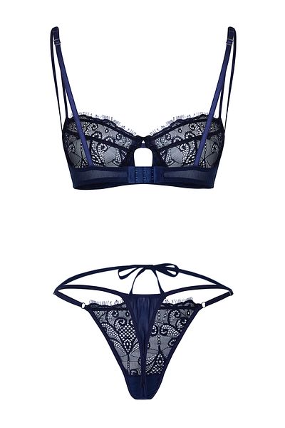 Trendyol Collection Námořnická modrá Krajka s provazovým popruhem Pletené spodní prádlo – Thmss24Cc00025