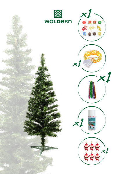 Waldern Luxury 60 CM Yılbaşı Çam Ağaç Seti 5 Metre Peri Ledli Ve Yılbaşı Süsleri Paketi Kar Spreyi