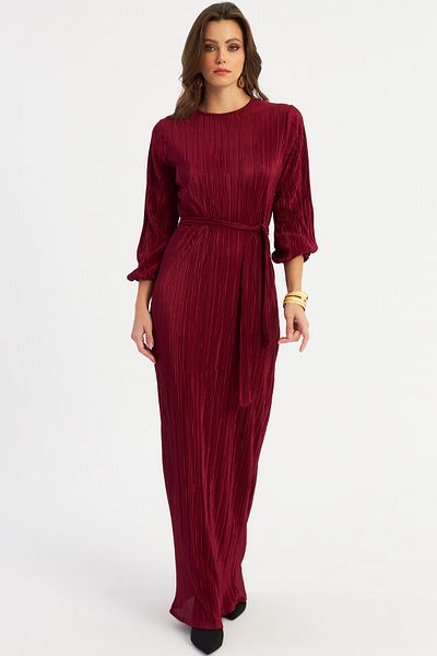 Cool & Modest Claret Red Pleated Maxi Γυναικείο Φόρεμα MGÇ192
