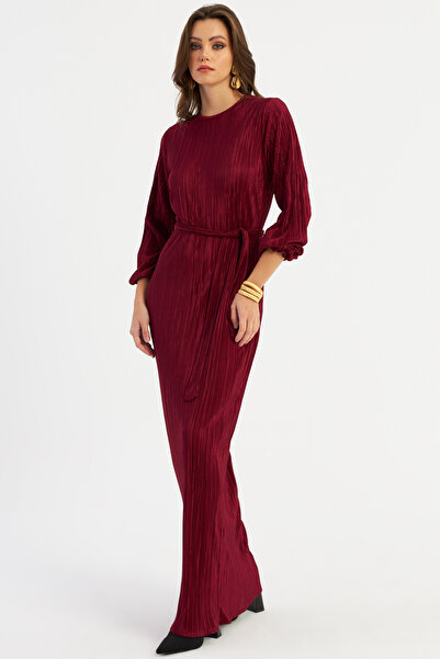 Cool & Modest Claret Red Pleated Maxi Γυναικείο Φόρεμα MGÇ192