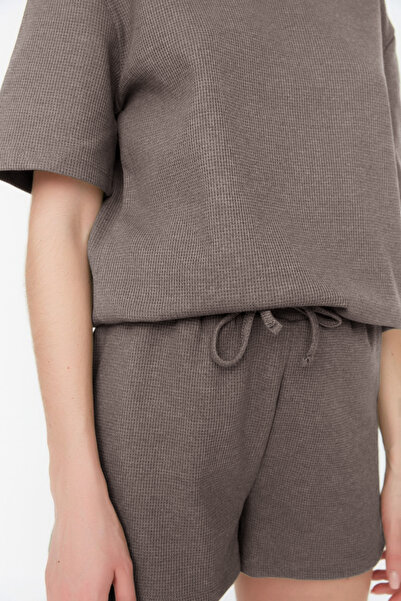 Trendyol Collection Mink Waffle Fabric Knitted Pajamas with Shorts Thmss22Pt0524