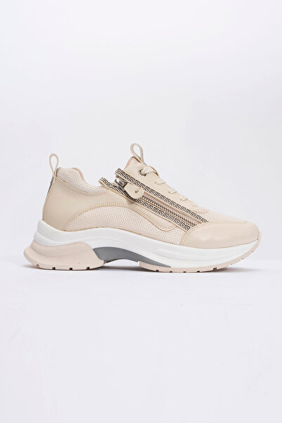 LuviShoes OUDE Ecru Women's Zippered Thick Sole Sports Sneakers