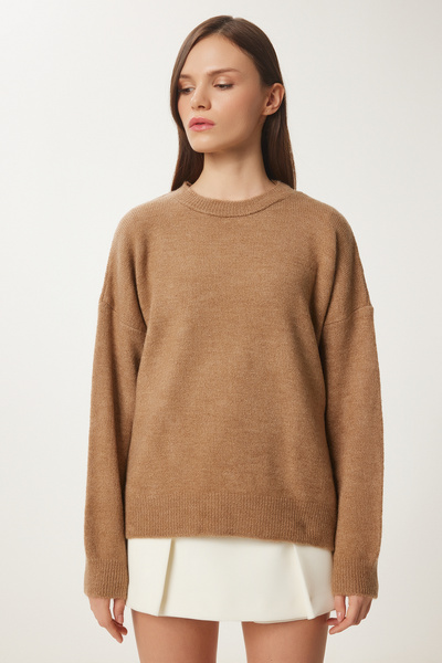 Happiness İstanbul Γυναικείο μπισκότο φούτερ Crew Neck Oversize BV00085