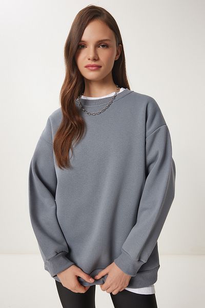 Happiness İstanbul Women's Gray Chardon Basic Sweatshirt OW00001