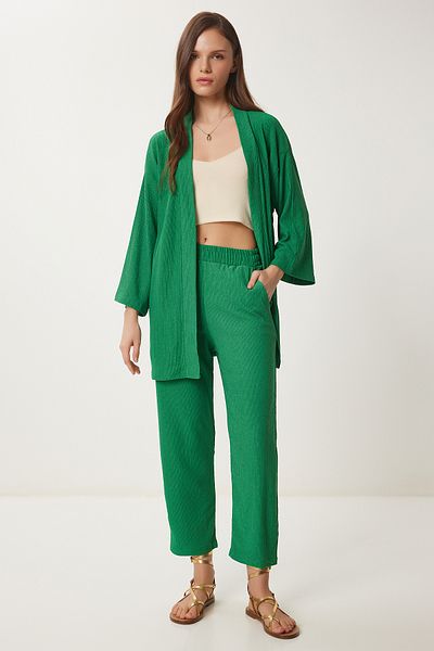Happiness İstanbul Grünes Strickset mit Kimonohose für Damen BY00050