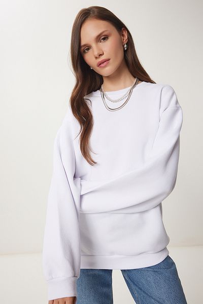 Happiness İstanbul Weißes Chardon Basic-Sweatshirt für Damen OW00001