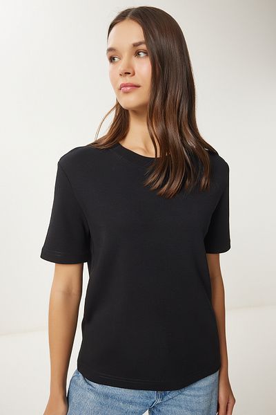 Happiness İstanbul 2-Pack Women's Knitted T-Shirts - Black Gray Melange, Cotton Ag00002