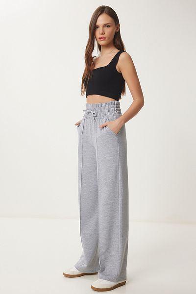 Happiness İstanbul Graue Basic-Strick-Jogginghose mit Taschen für Damen XR00018