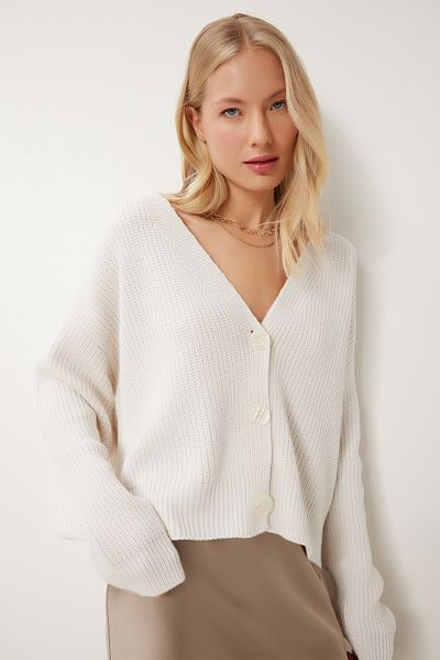 Happiness İstanbul Damen-Strickjacke mit V-Ausschnitt und Knöpfen MX00175