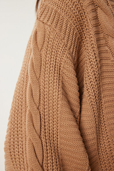 Happiness İstanbul Dámské sušenkové pletené balónkové rukávy s volným úpletem Cardigan Mx00176