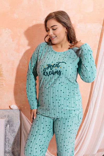 Trendyol Curve Mint Star Pattern Knitted Pajamas Set Tbbaw25Ai00100
