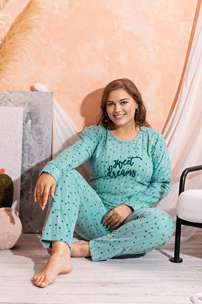 Trendyol Curve Menta csillag mintás kötött pizsama szett TBBAW25AI00100