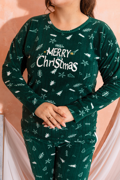 Trendyol Curve Green Christmas Pattern Knitted Pajamas Set Tbbaw25Ai00100