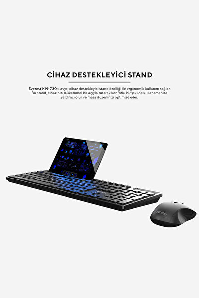 Everest KM-730 Gri/Siyah Kablosuz Wireless Q Multimedya Klavye + Mouse Set Kablosuz Klavye Mouse Set