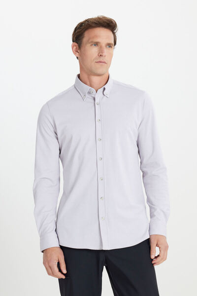 ALTINYILDIZ CLASSICS Чоловічий сірий комфортний приталений комір на ґудзиках бавовняний Гомлек