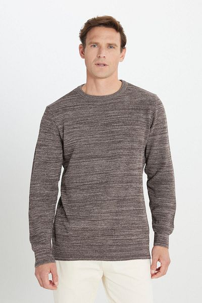 AC&Co / Altınyıldız Classics Gemusterter Strickpullover für Herren in Braun-Beige mit normaler Passform und normalem Schnitt und Rundhalsausschnitt