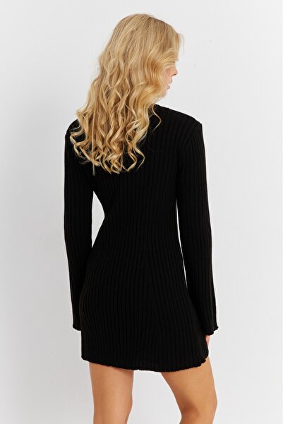 Cool & Sexy Kadın Siyah İspanyol Kol Triko Mini Elbise YV273